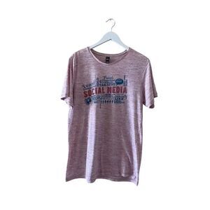 District Pink V-Neck Cotton Blend Graphic Soft Short Sleeves T-Shirt SZ L #1067